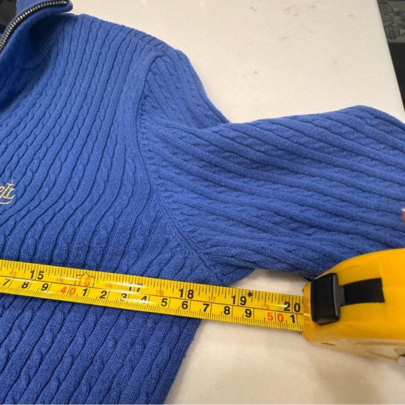 Lauren Ralph Lauren Women’s Cable Knit Sweater Full Zip Blue Size MP - Picture 2 of 8